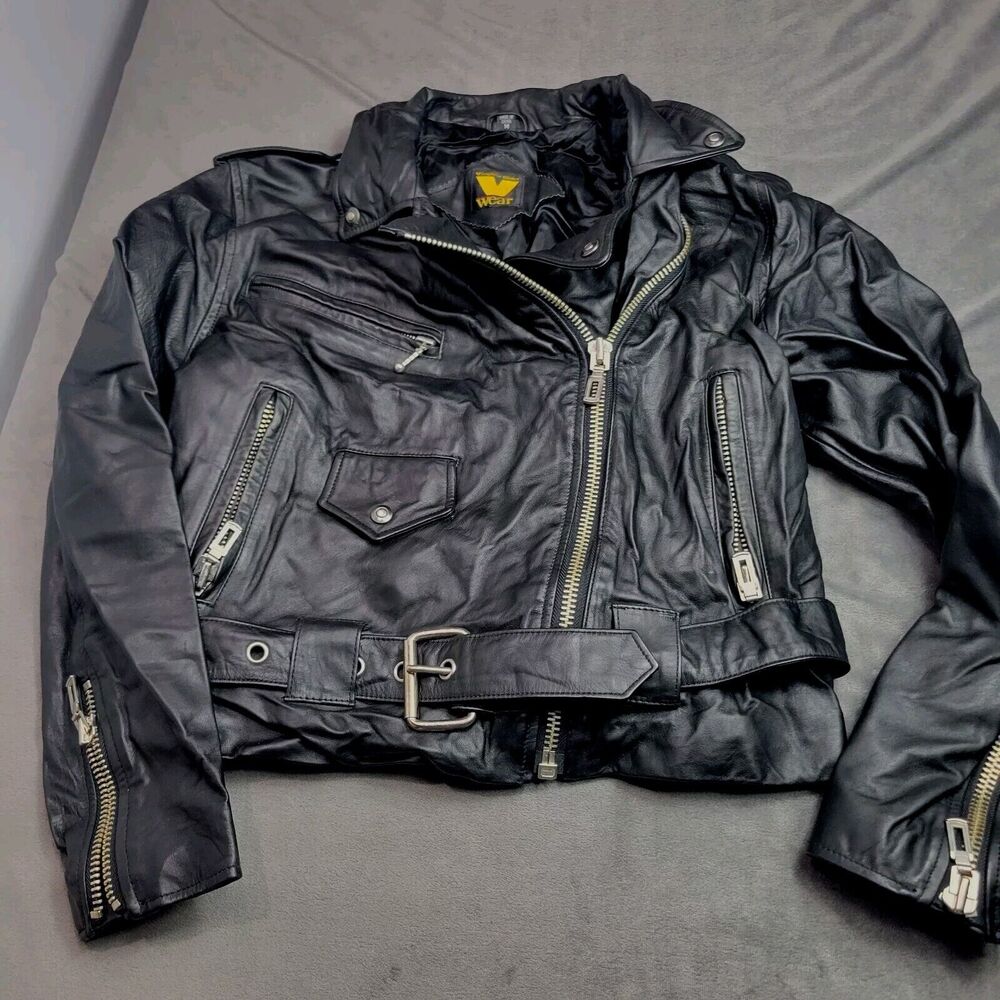 Virgina Slims‎ Womens Size Medium Leather Jacket Black Long Sleeve Full Zip Crop